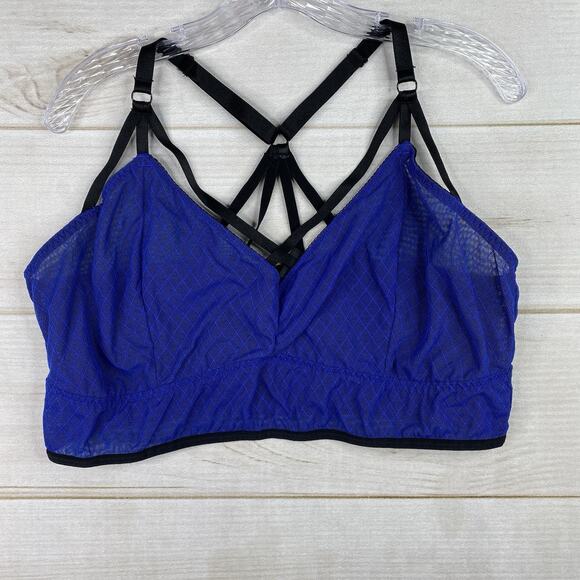 Torrid Women's 3X Bralette Bra Lace Strappy Black & Blue Unlined Wire Free - Picture 1 of 6